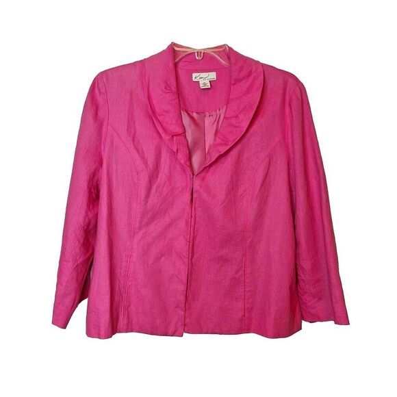 Kim Rogers Womens Size M 100% Linen Blazer Short‎ Pink Long Sleeve Lined Office - Picture 1 of 9